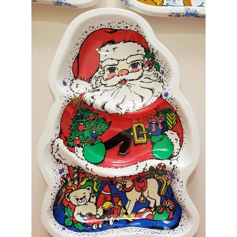 Vintage Serving Bowls set 3 Molded Plastic Santa Snowman Christmas Holiday Party